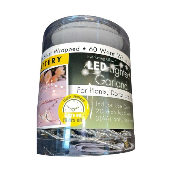 Everlasting Glow LED Garland 60 Lght Twinkle Warm White Gerson Plant Decor Timer - Picture 4 of 8